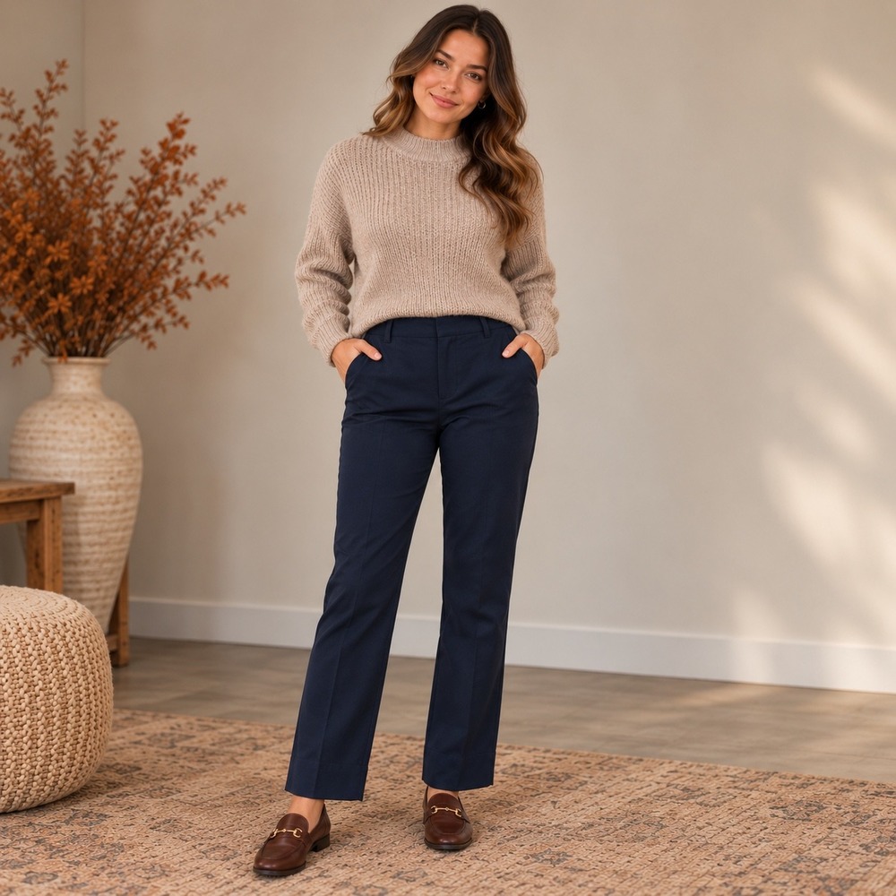 Talbots Perfect Crop Pants Navy Blue Cotton Stretch Trousers Womens 16W